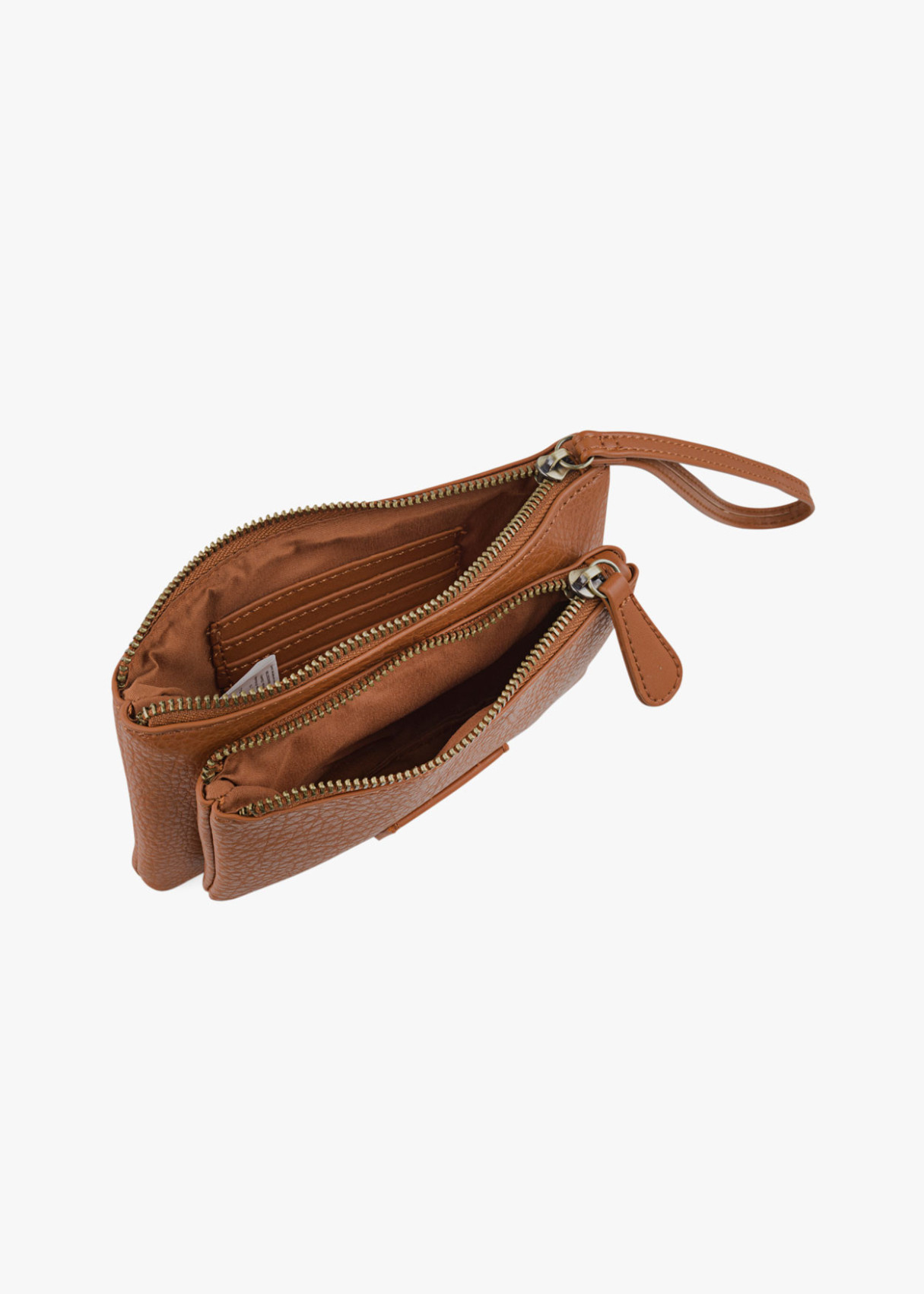 Bolso de mano con compartimentos y cremallera  cuero