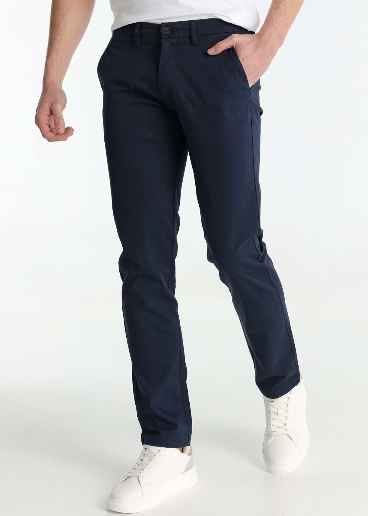 Pantalón Chino Tejido Textura Regular Fit Tiro Medio azul