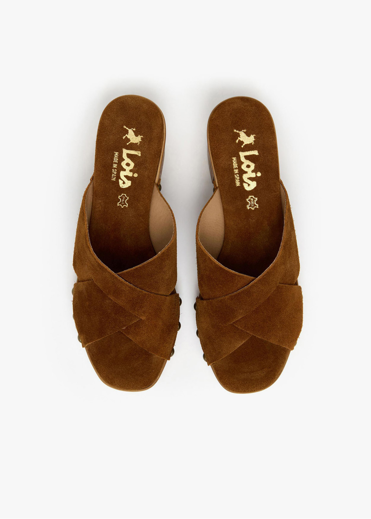 Sandalias tacón cruzada piel ante marrón