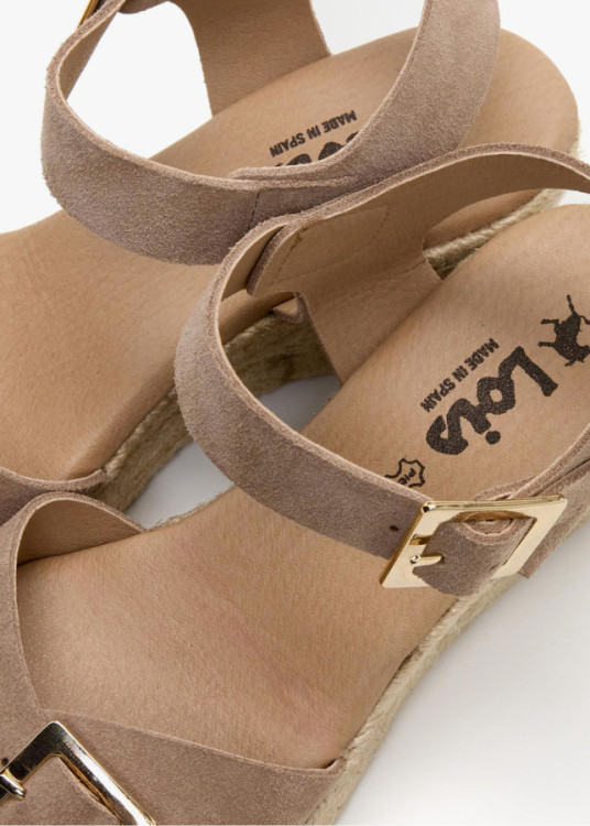 Sandalias cuña yute de piel doble hebilla beige