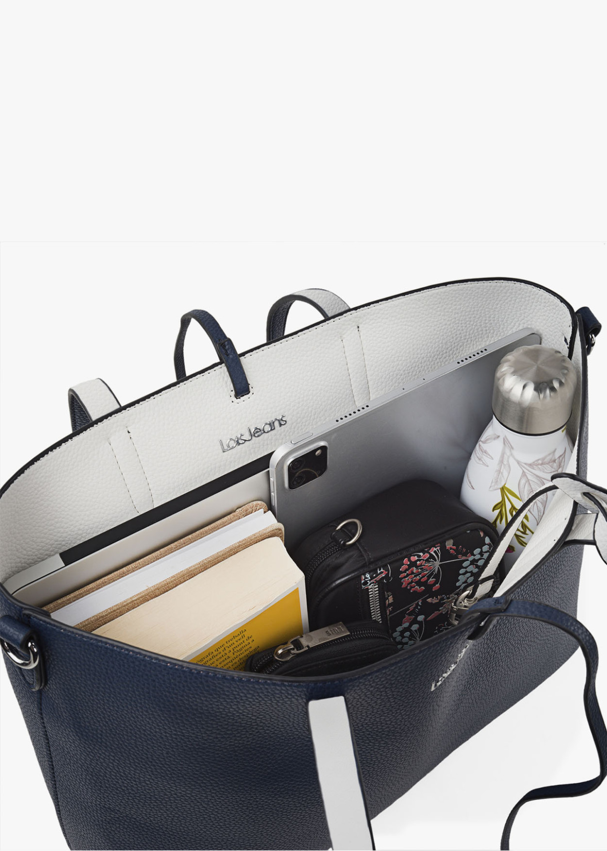 Bolso shopper Reversible doble asa y bandolera azul marino