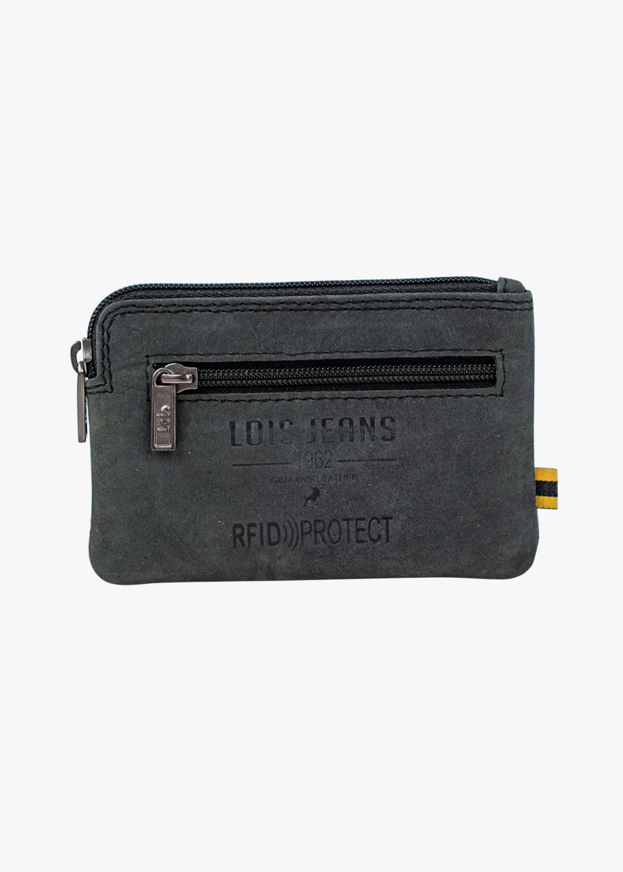 Monedero Piel Compacto con llavero gris