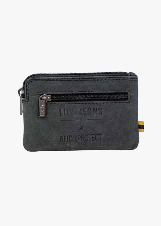 Monedero Piel Compacto con llavero gris