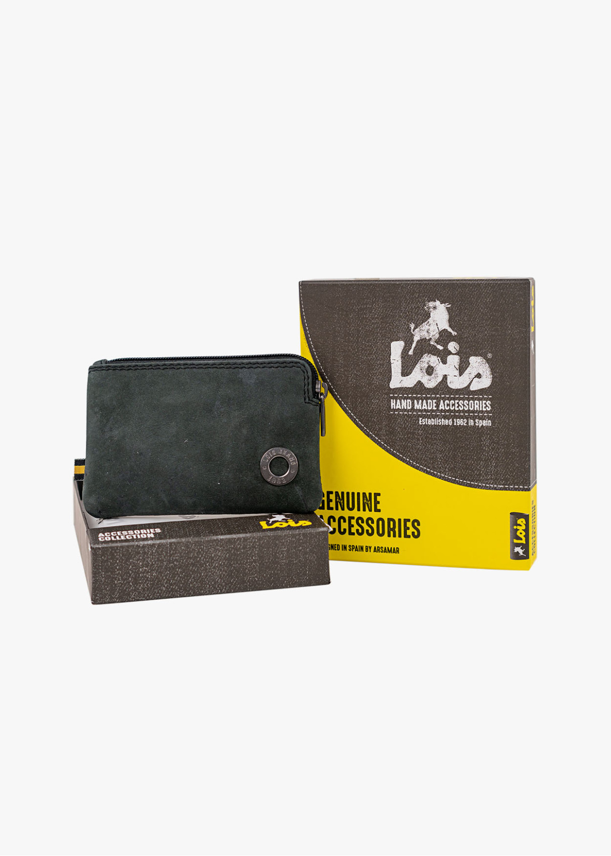 Monedero Piel Compacto con llavero gris