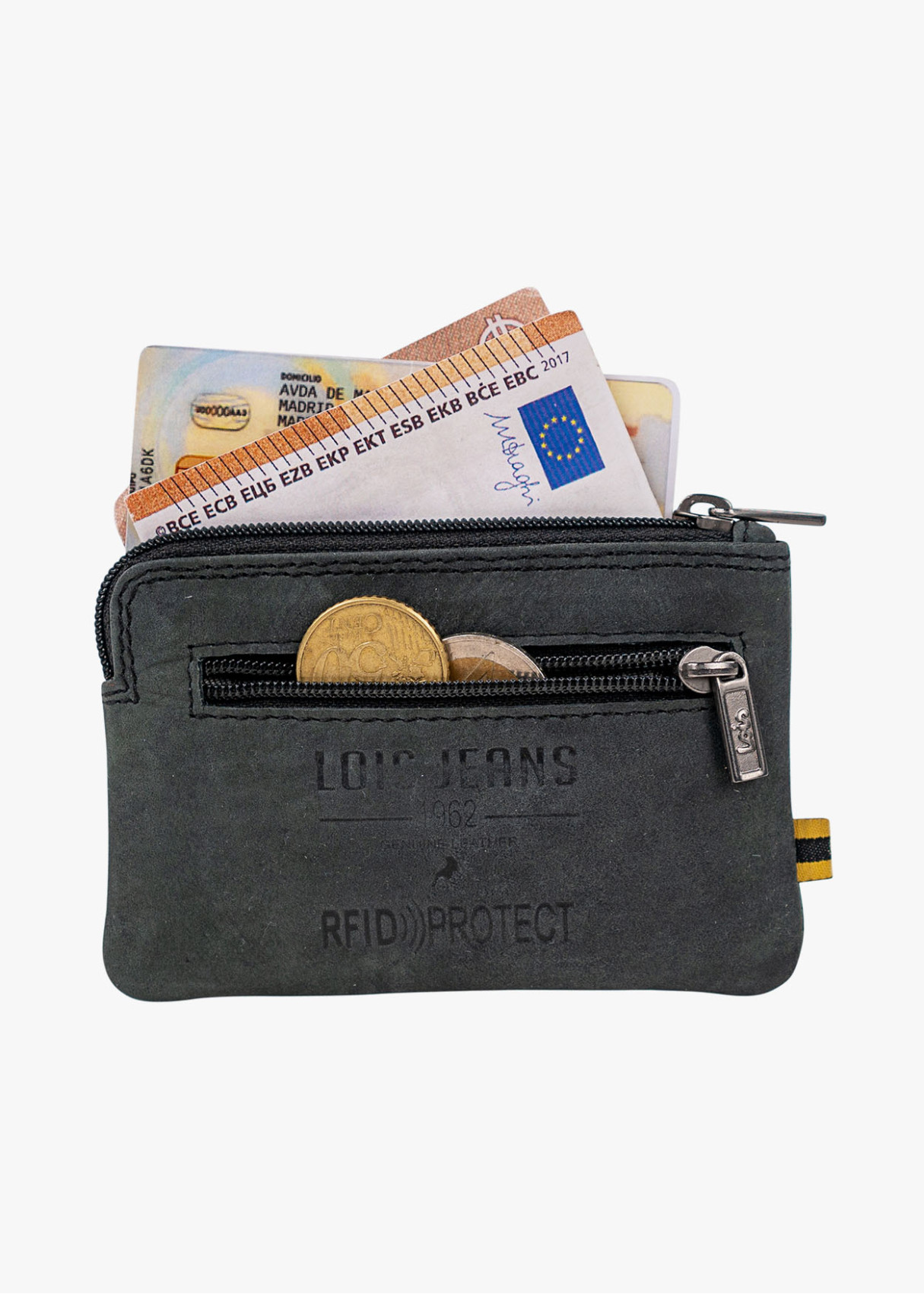 Monedero Piel Compacto con llavero gris