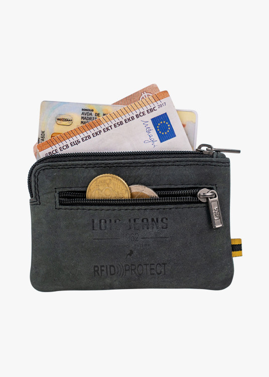 Monedero Piel Compacto con llavero gris