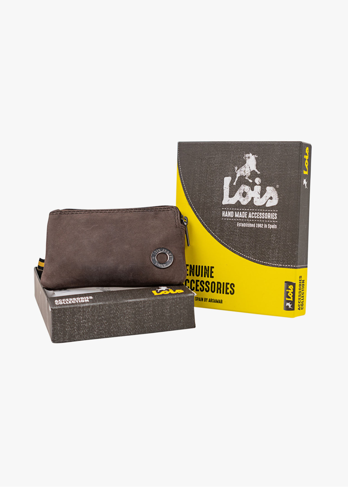 Monedero Piel Compacto con llavero marrón