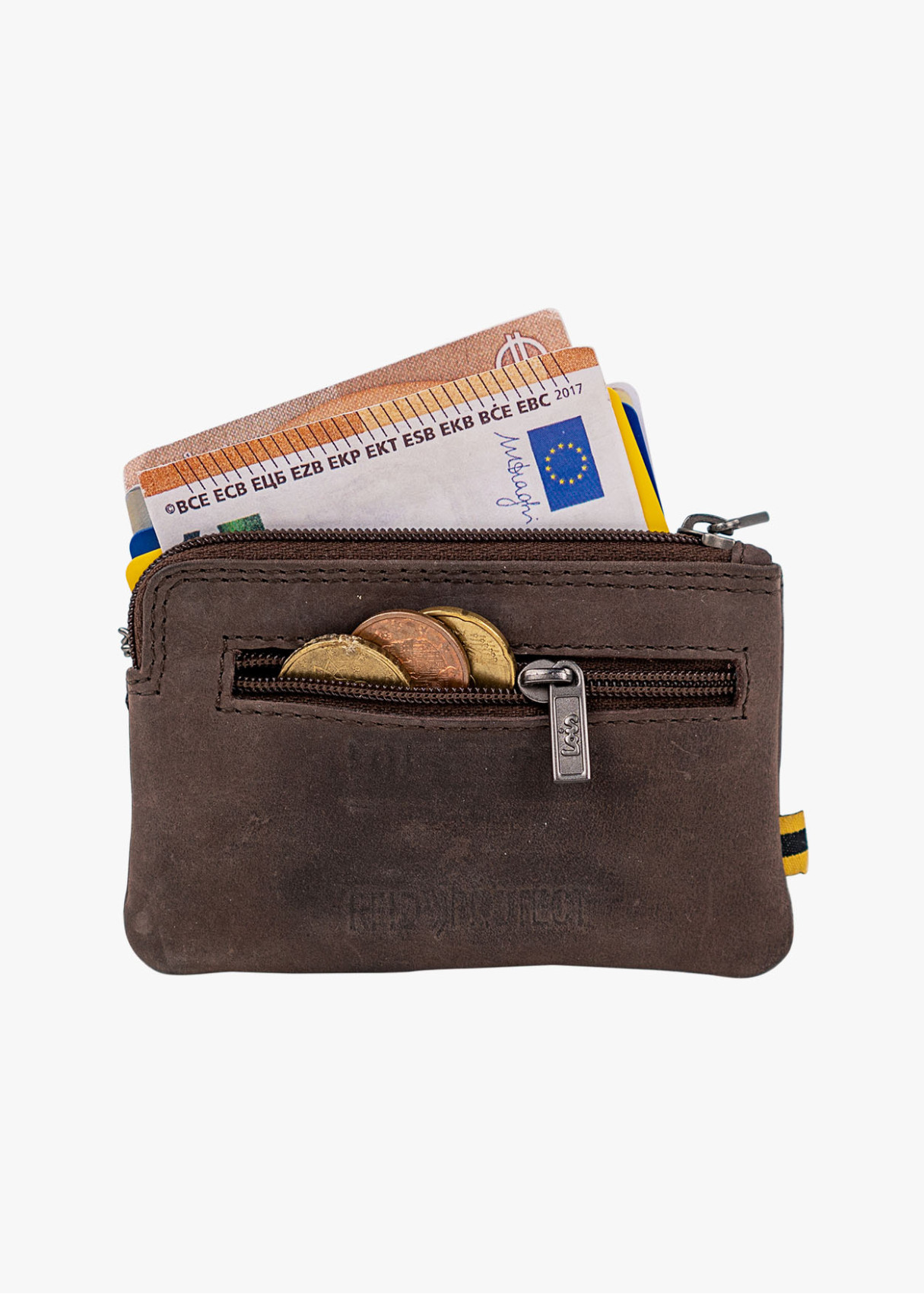 Monedero Piel Compacto con llavero marrón