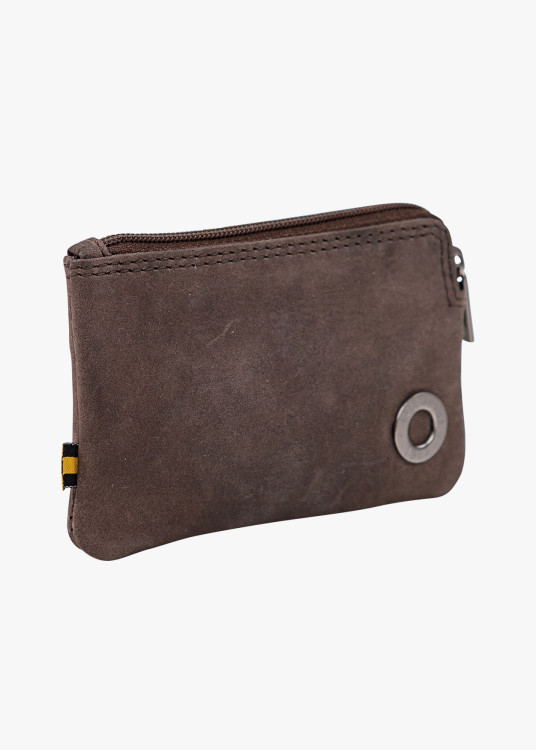 Monedero Piel Compacto con llavero marrón