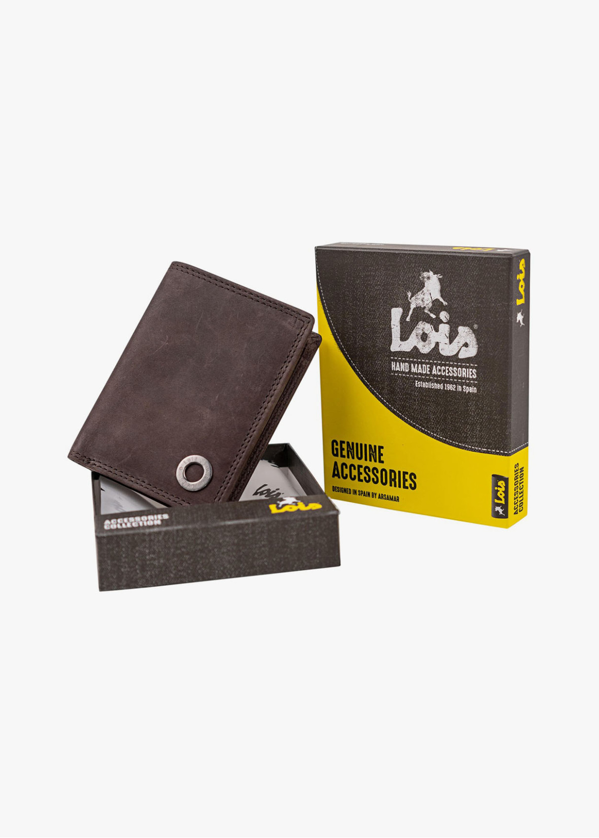 Cartera vertical de piel con tarjetero marrón