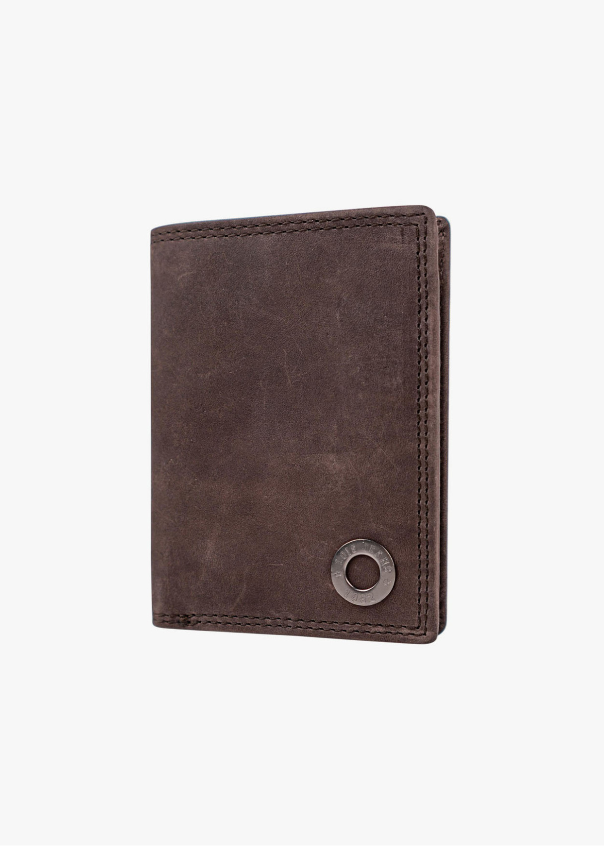 Cartera vertical de piel con tarjetero marrón