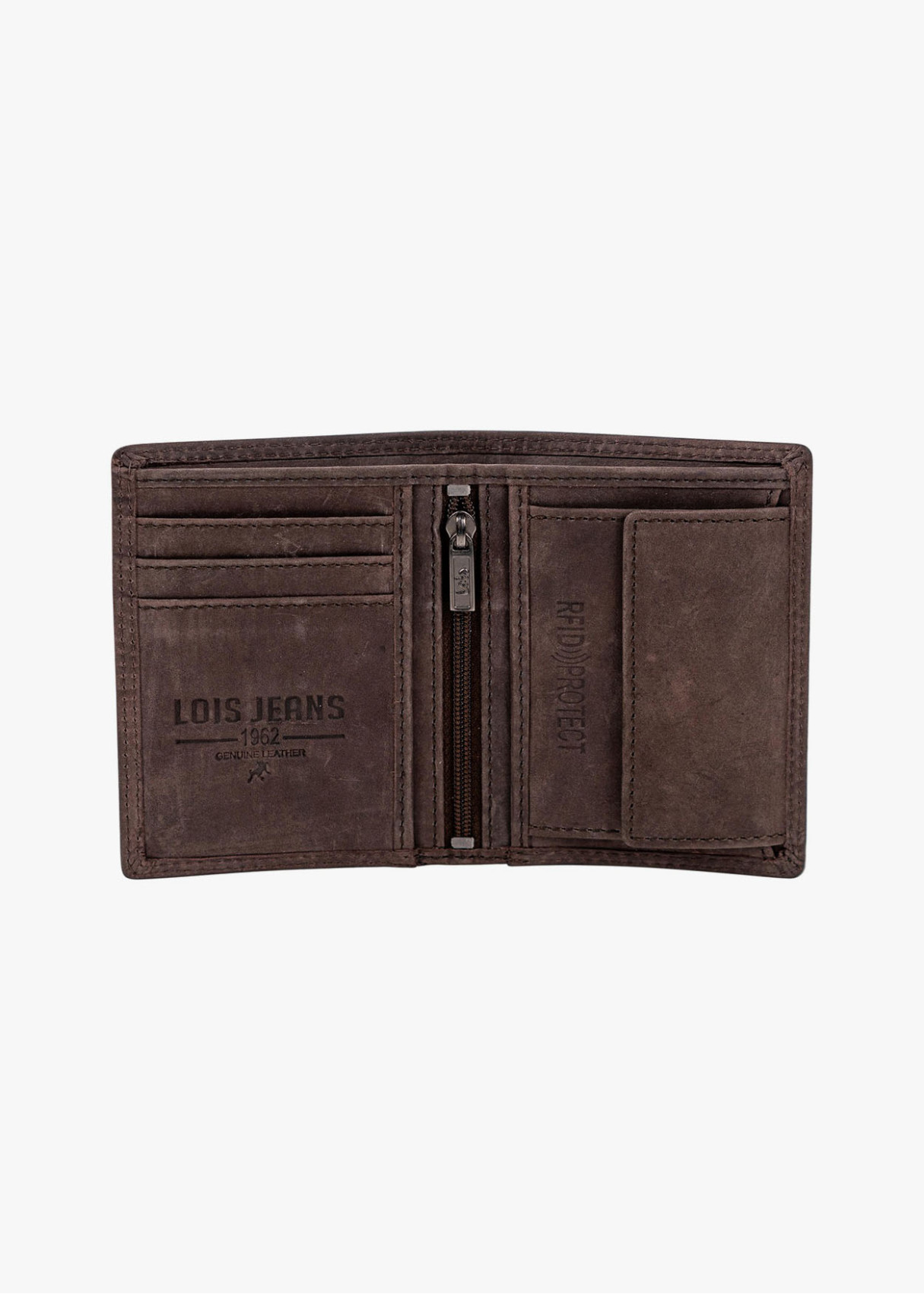 Cartera vertical de piel con tarjetero marrón