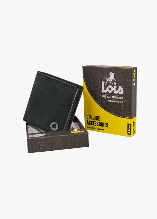 Cartera De Piel vertical múltiples compartimentos gris