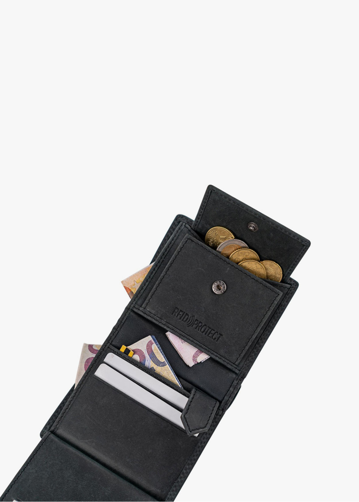 Cartera De Piel vertical múltiples compartimentos gris