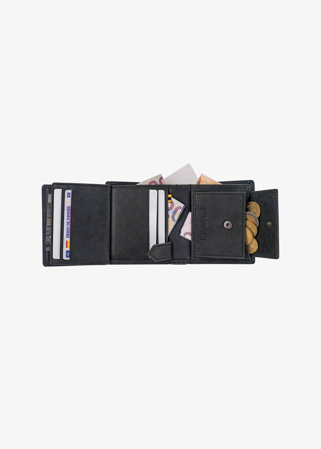 Cartera De Piel vertical múltiples compartimentos gris