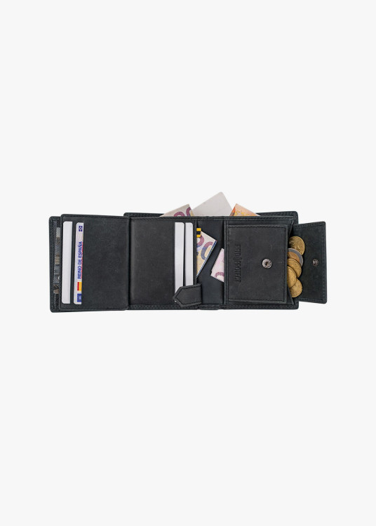 Cartera De Piel vertical múltiples compartimentos gris