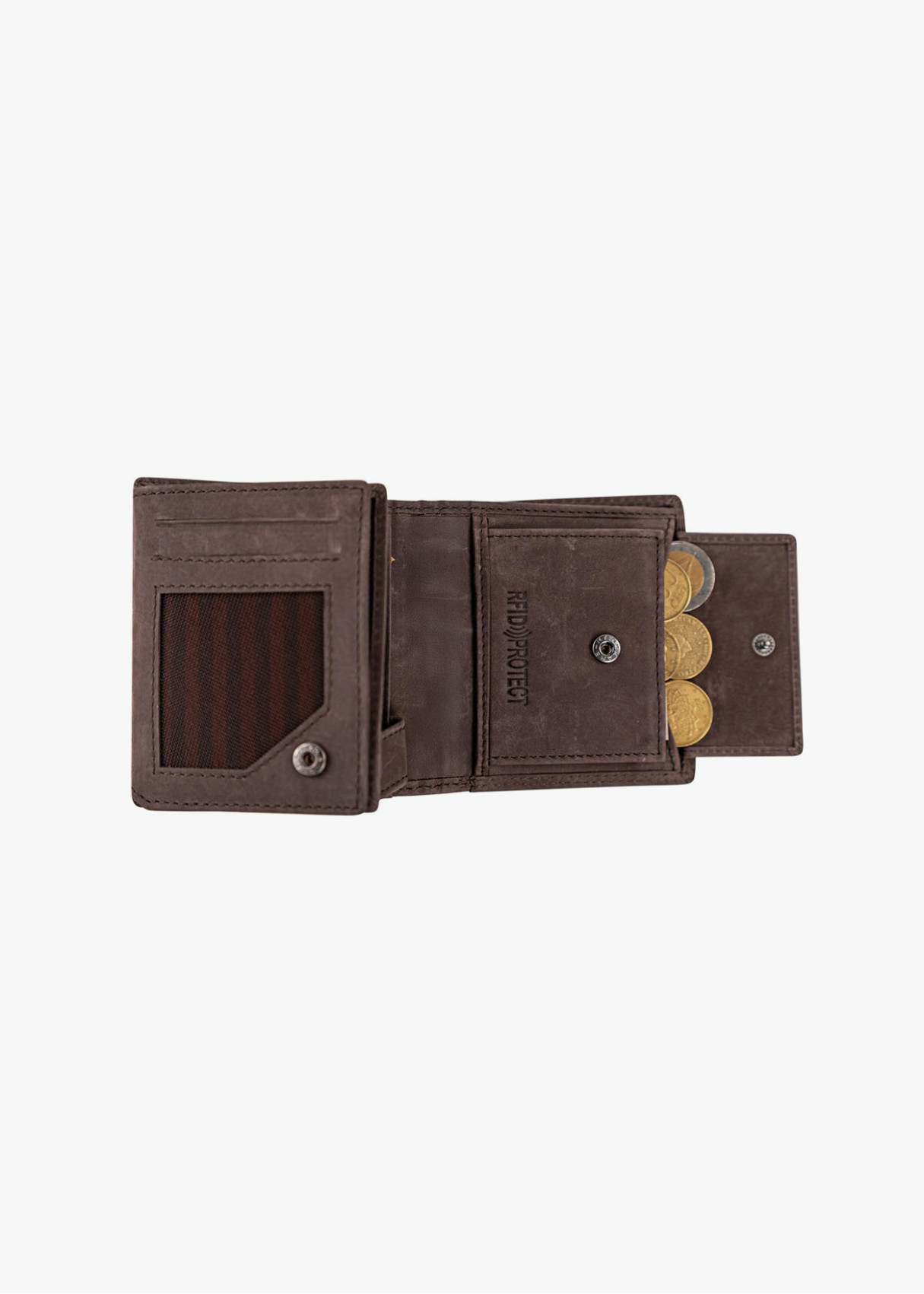 Cartera De Piel múltiples compartimentos marrón