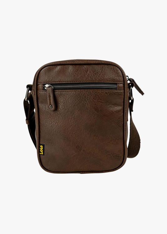 Bolso bandolera efecto piel múltiples bolsillos marrón