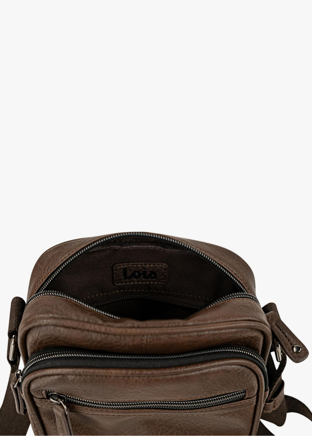 Bolso bandolera efecto piel múltiples bolsillos marrón