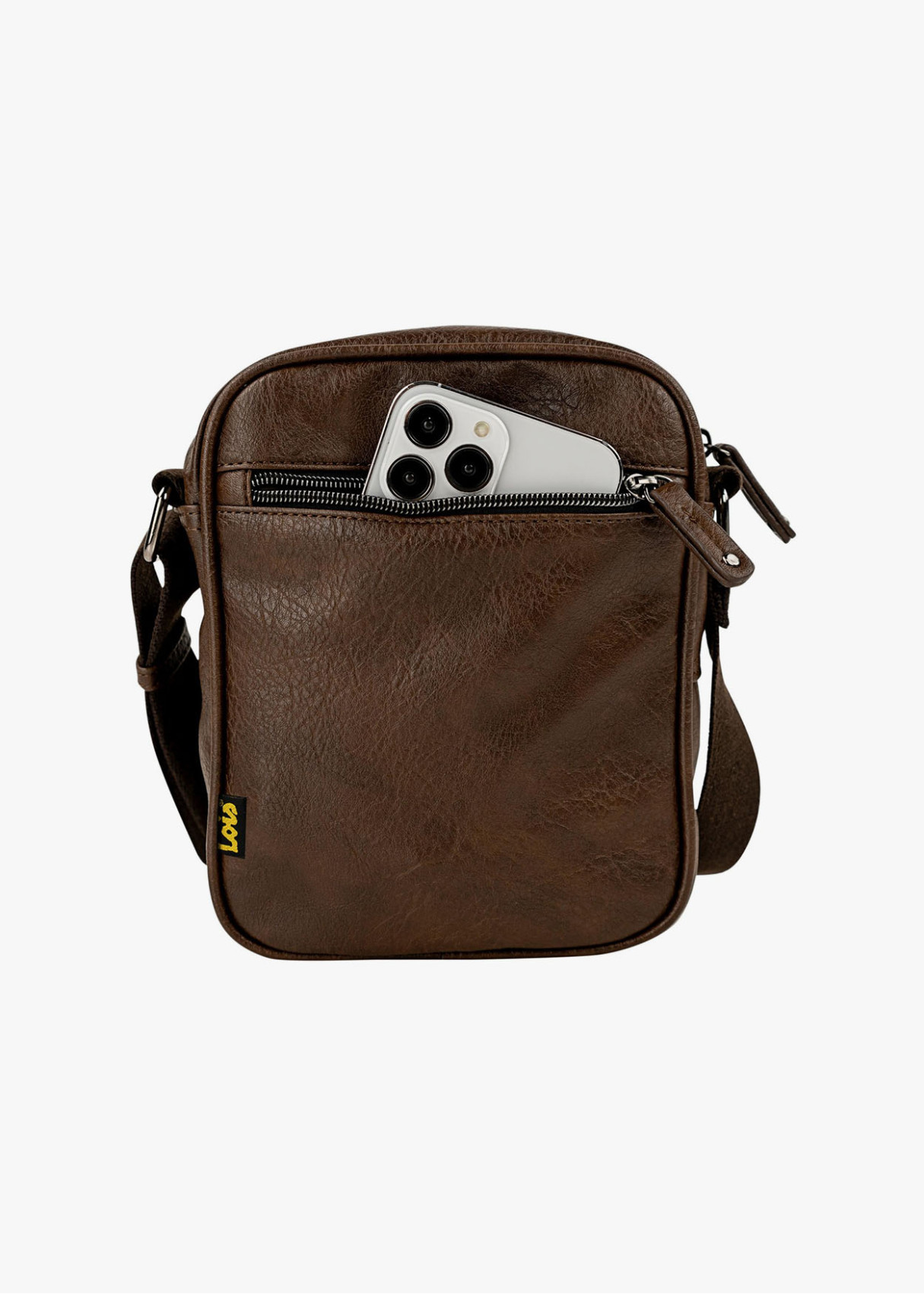 Bolso bandolera efecto piel múltiples bolsillos marrón