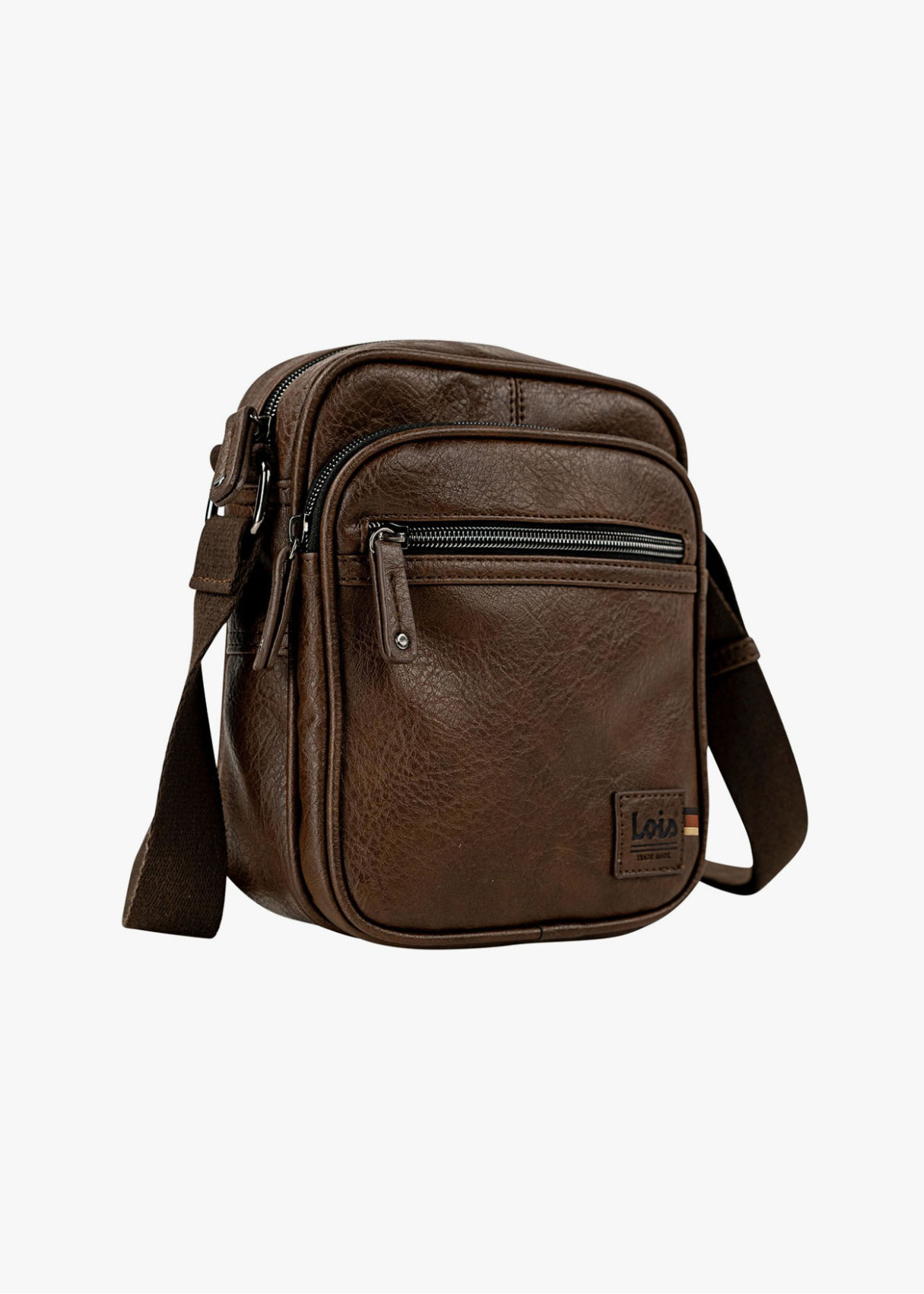 Bolso bandolera efecto piel múltiples bolsillos marrón