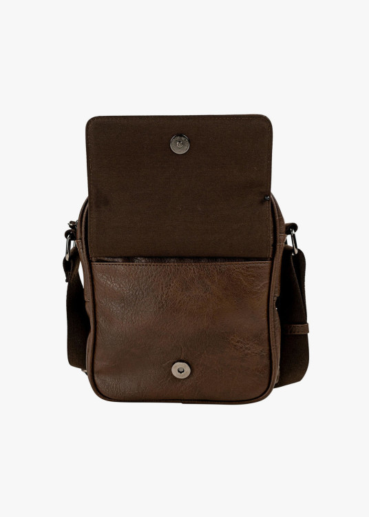 Bandolera pequeña efecto piel marrón