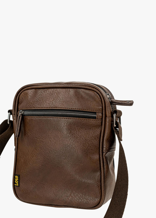 Bandolera pequeña efecto piel marrón