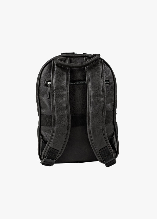 Mochila clásica efecto piel bolsillo frontal negro