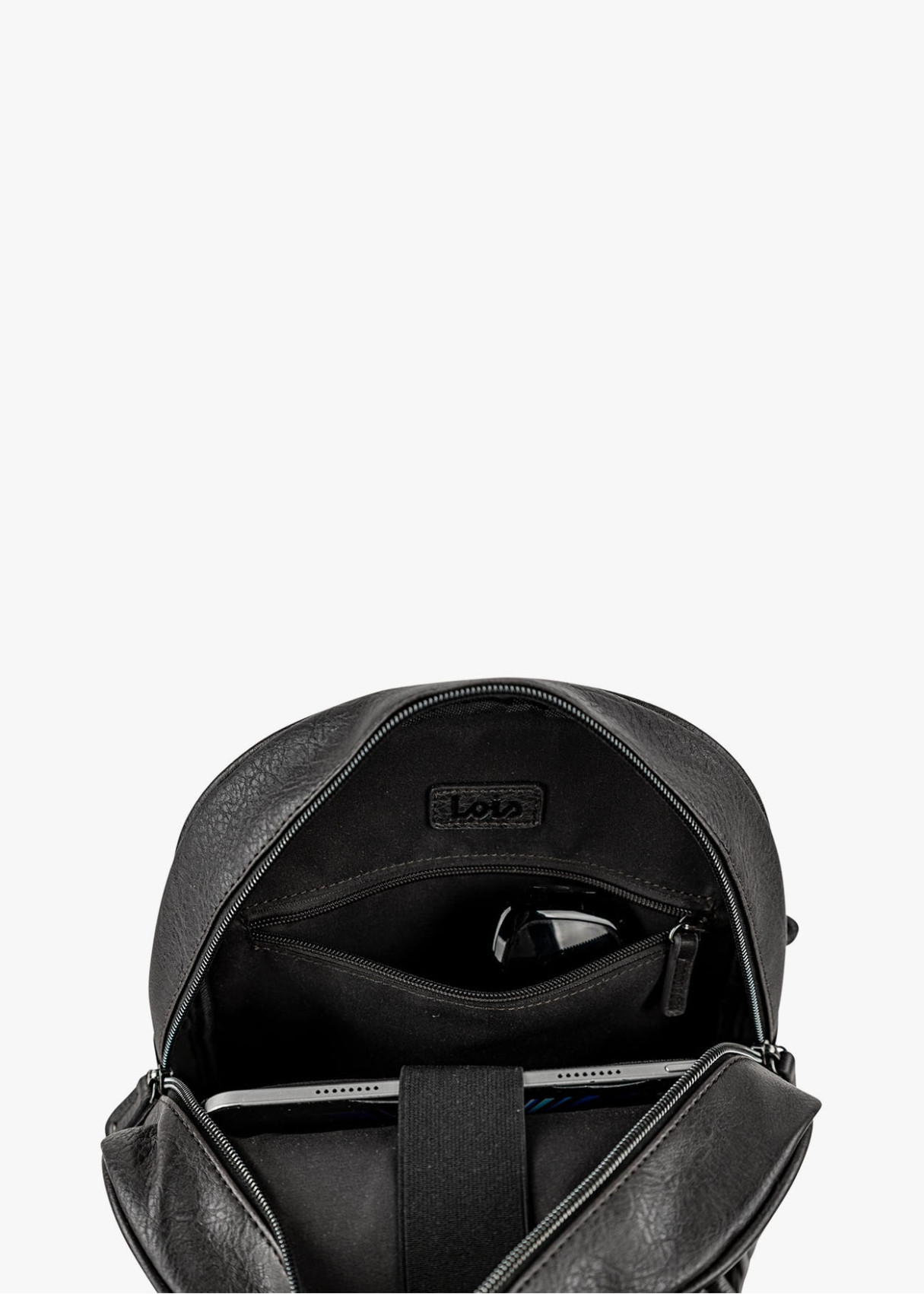 Mochila clásica efecto piel bolsillo frontal negro