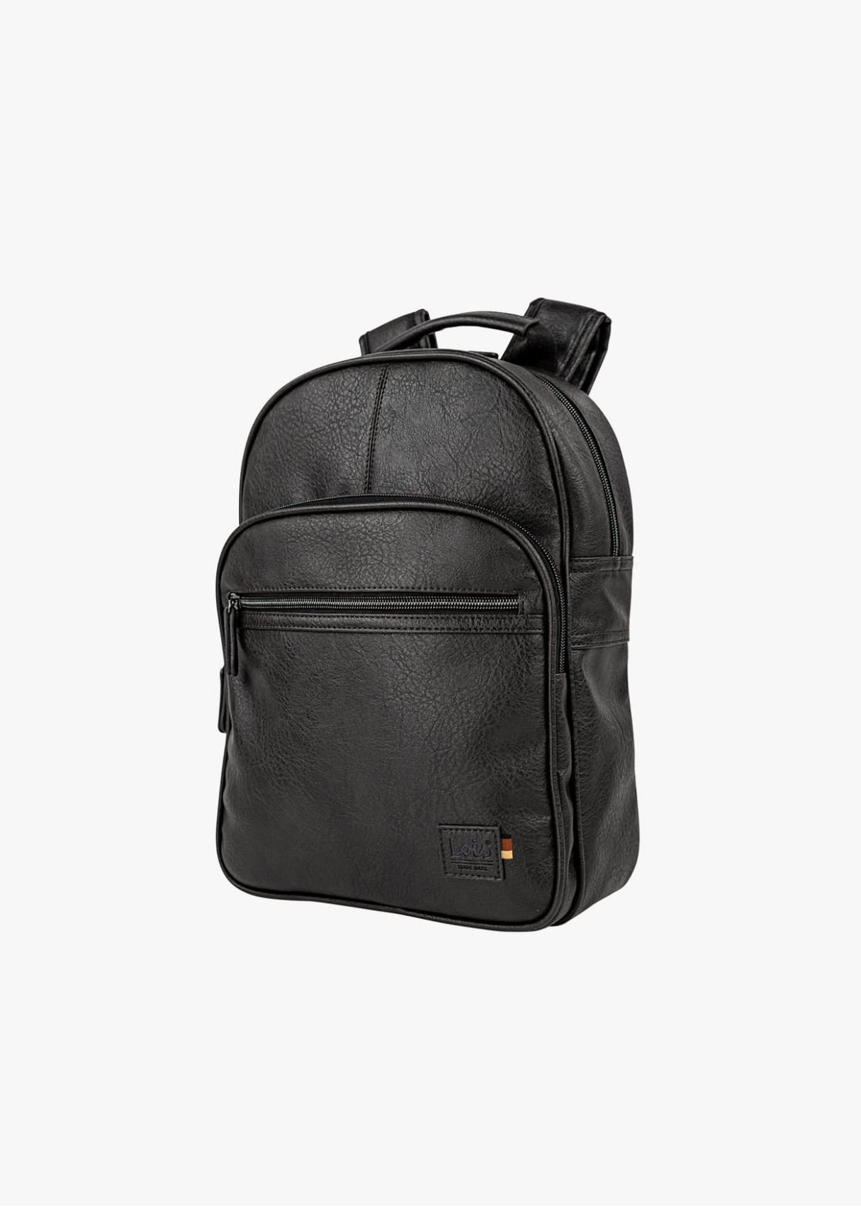 Mochila clásica efecto piel bolsillo frontal negro