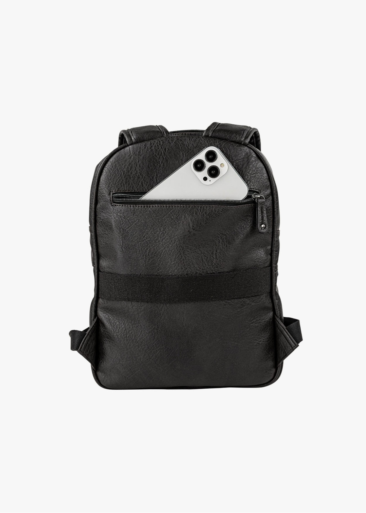 Mochila clásica efecto piel bolsillo frontal negro