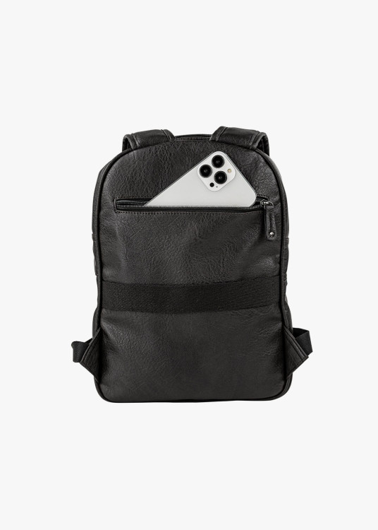 Mochila clásica efecto piel bolsillo frontal negro