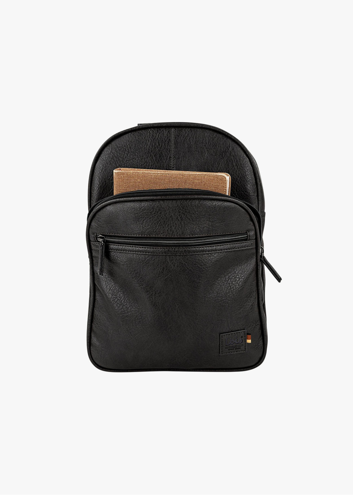 Mochila clásica efecto piel bolsillo frontal negro