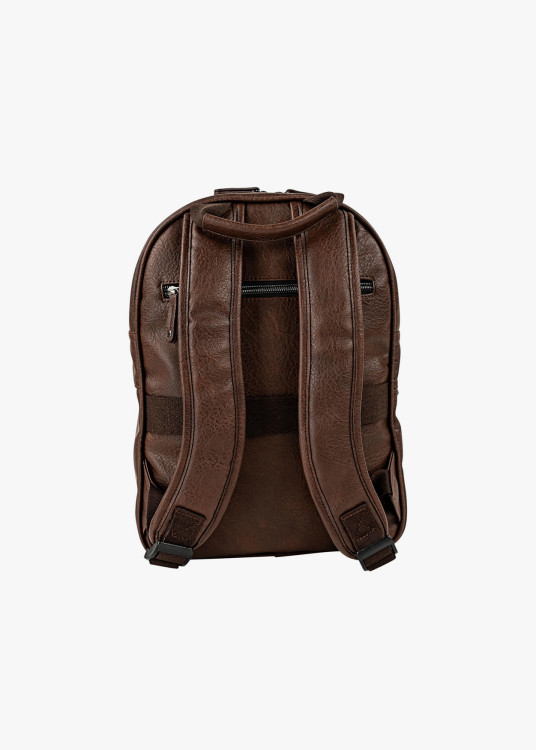 Mochila clásica efecto piel bolsillo frontal marrón