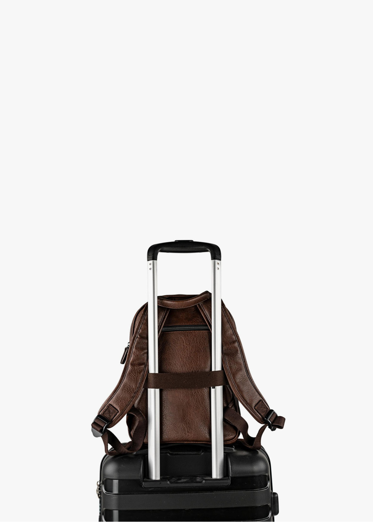 Mochila clásica efecto piel bolsillo frontal marrón