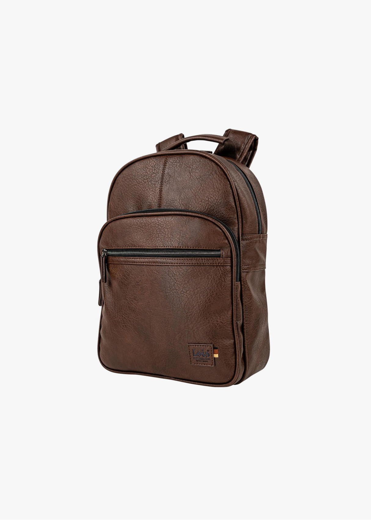 Mochila clásica efecto piel bolsillo frontal marrón