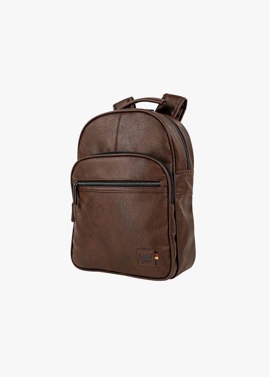 Mochila clásica efecto piel bolsillo frontal marrón