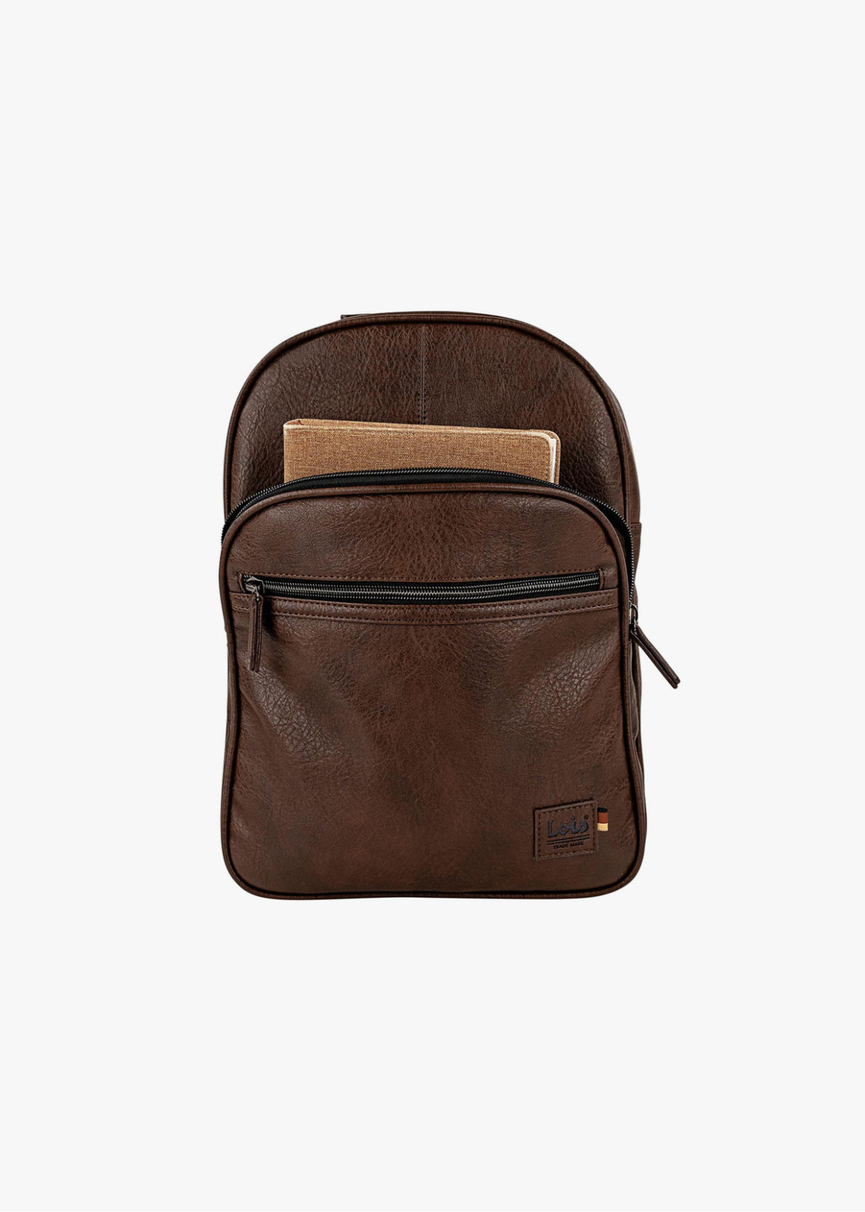 Mochila clásica efecto piel bolsillo frontal marrón