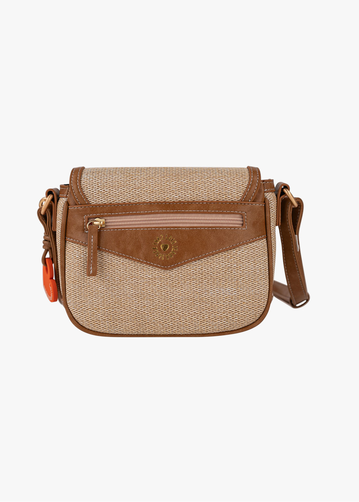 Bolso Bandolera cierre solapa detalle llavero corazón marrón