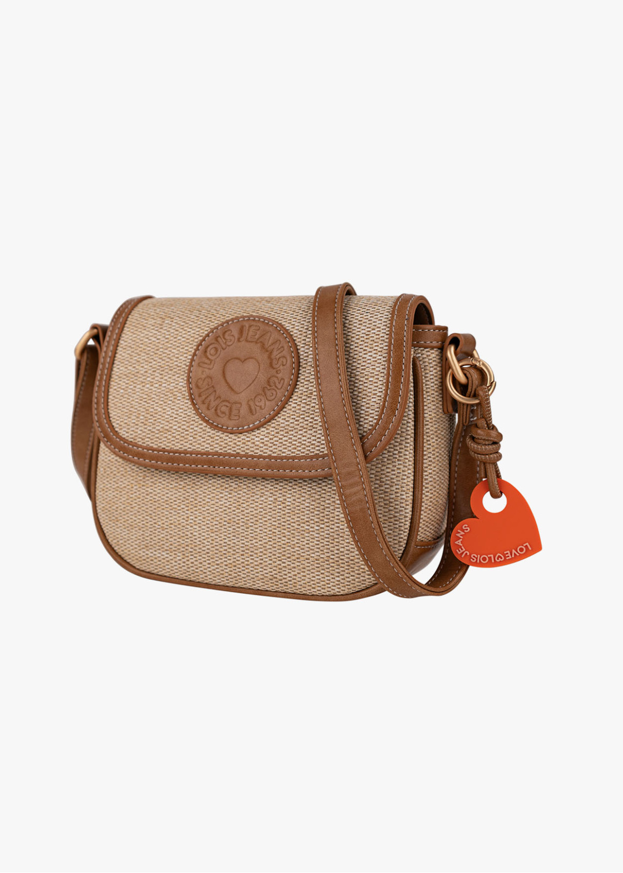 Bolso Bandolera cierre solapa detalle llavero corazón marrón