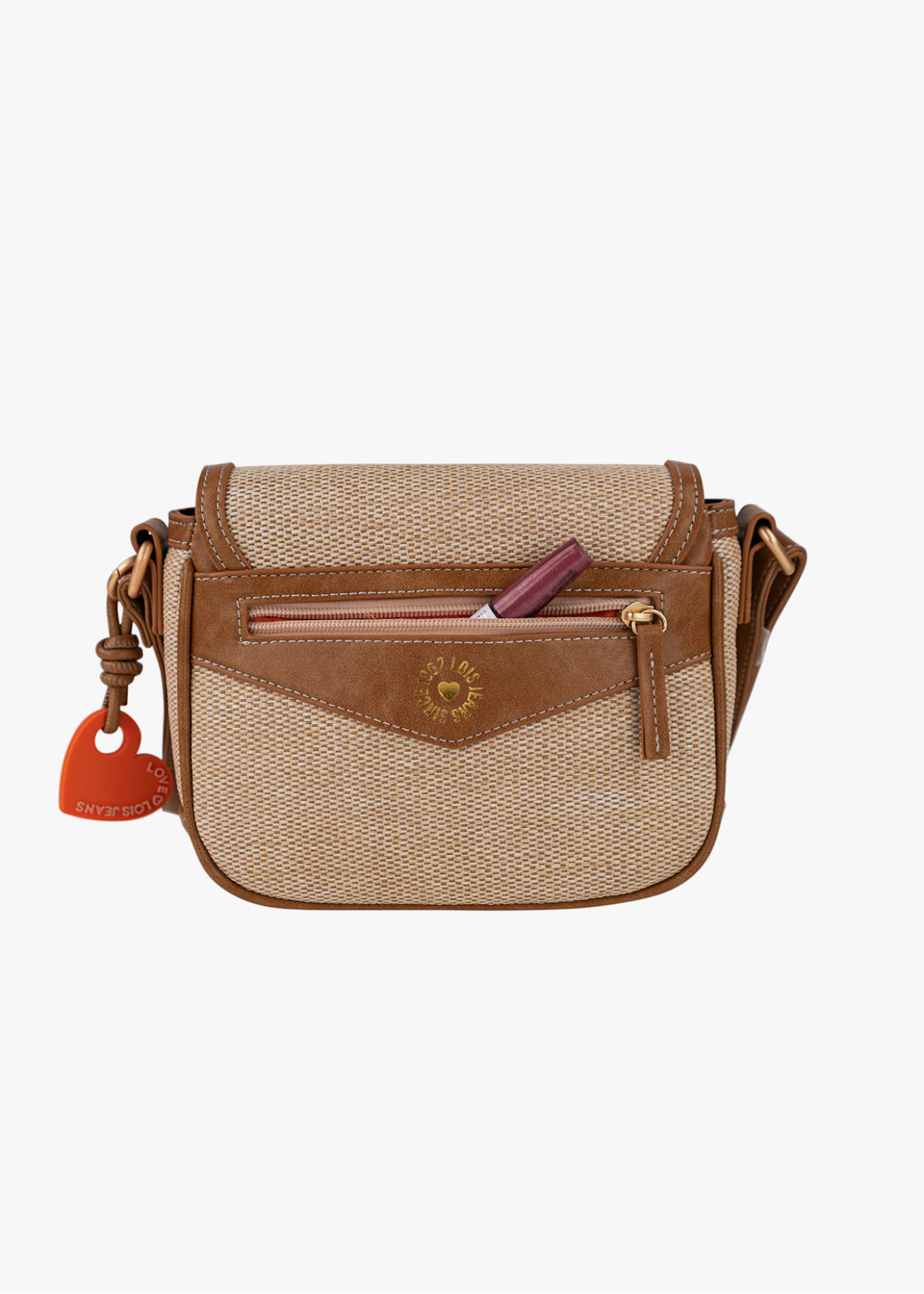 Bolso Bandolera cierre solapa detalle llavero corazón marrón