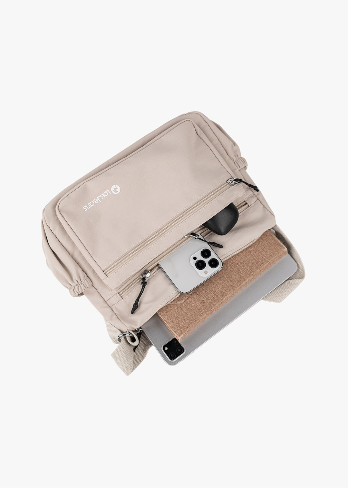 Bolso Bandolera monocolor múltiples bolsillos beige