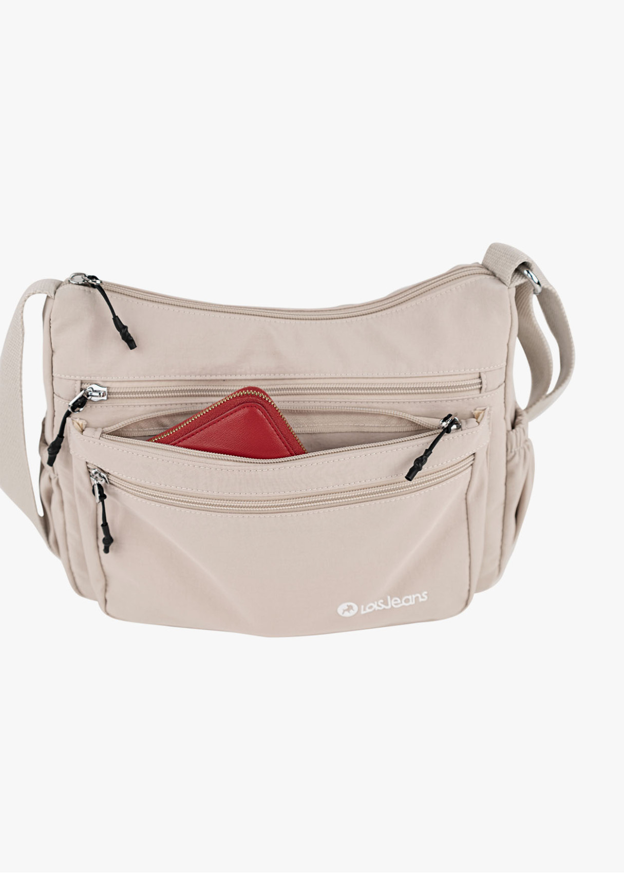 Bolso Bandolera monocolor múltiples bolsillos beige