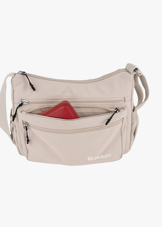 Bolso Bandolera monocolor múltiples bolsillos natural
