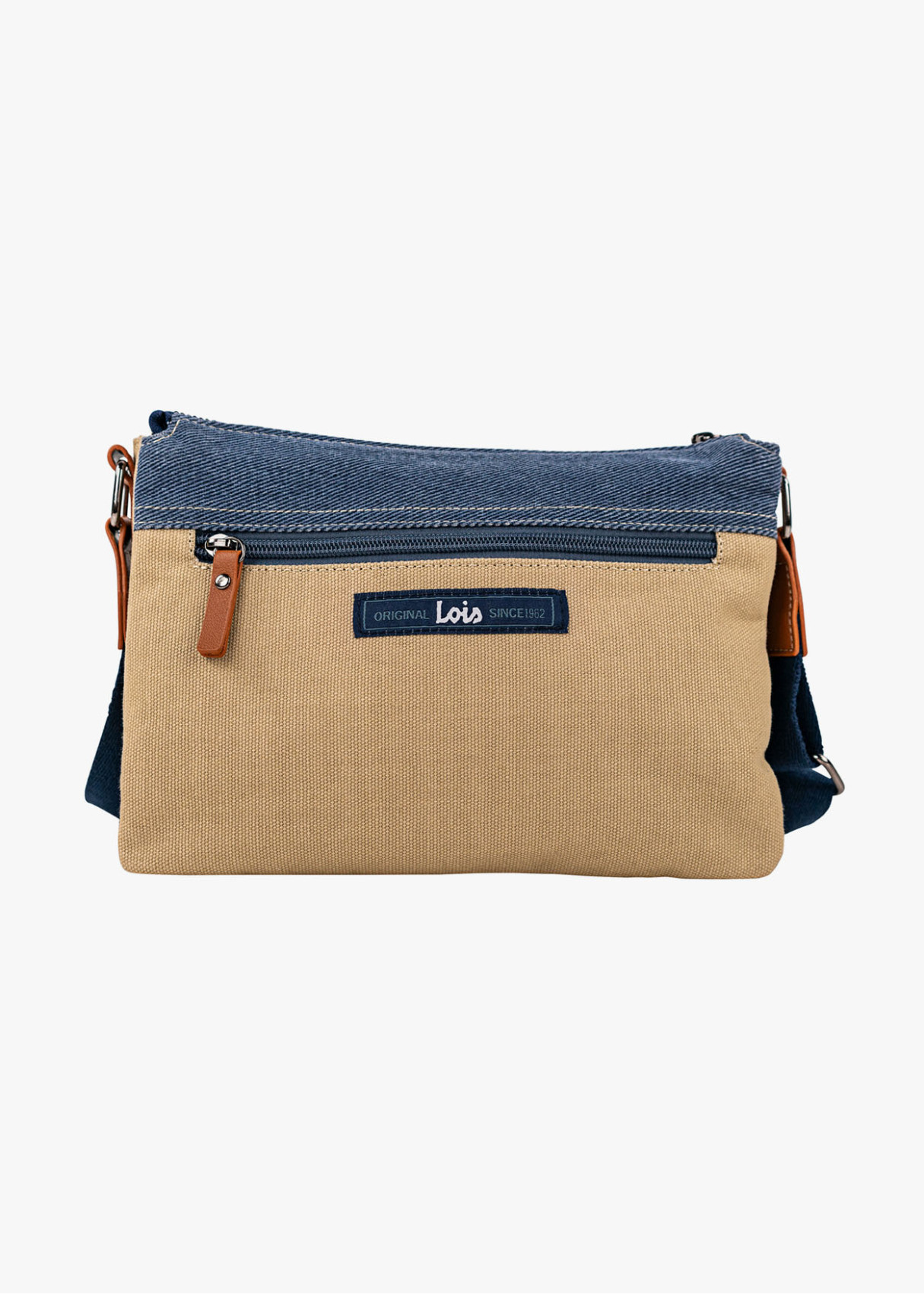 Bolso Bandolera triple compartimento combinación estampados azul