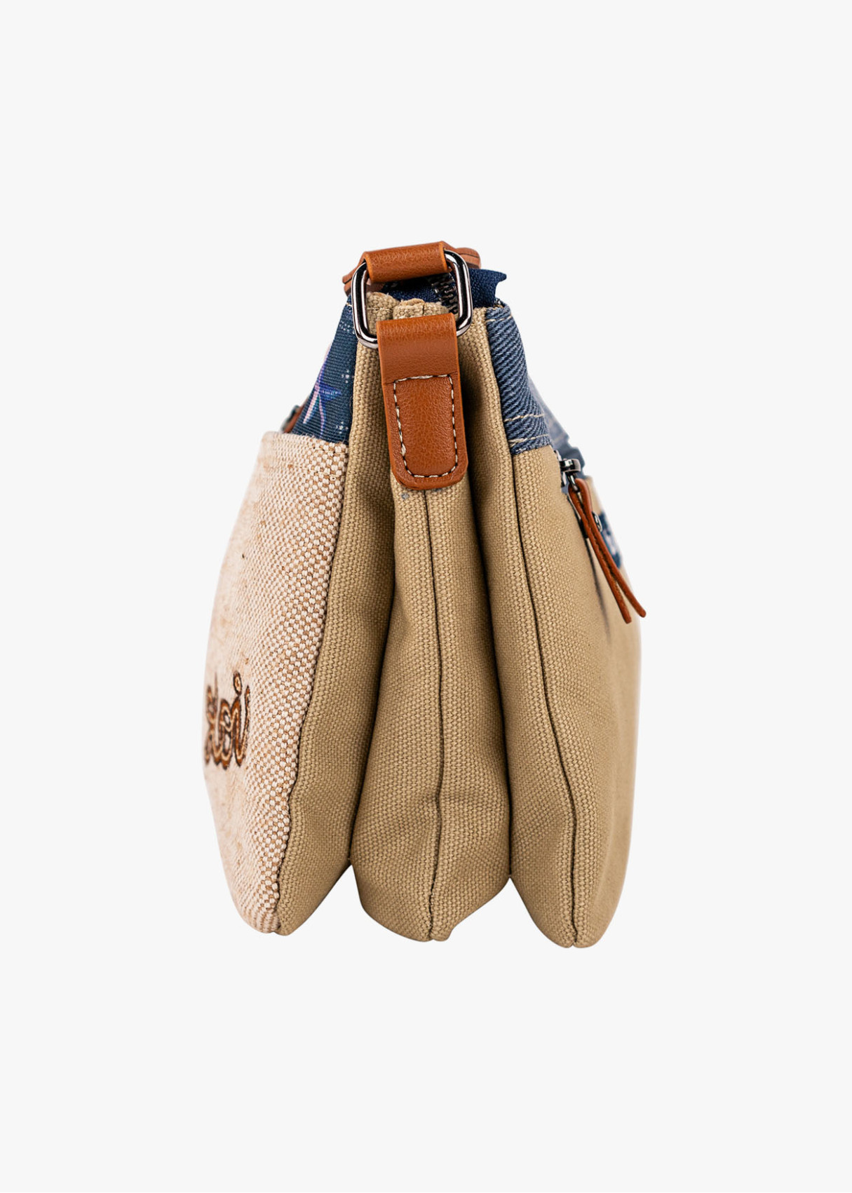 Bolso Bandolera triple compartimento combinación estampados azul
