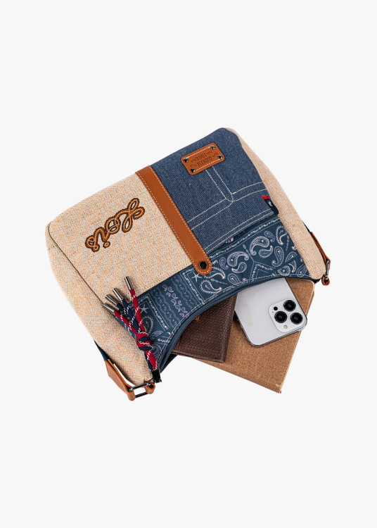 Bolso Bandolera combinado estampados azul