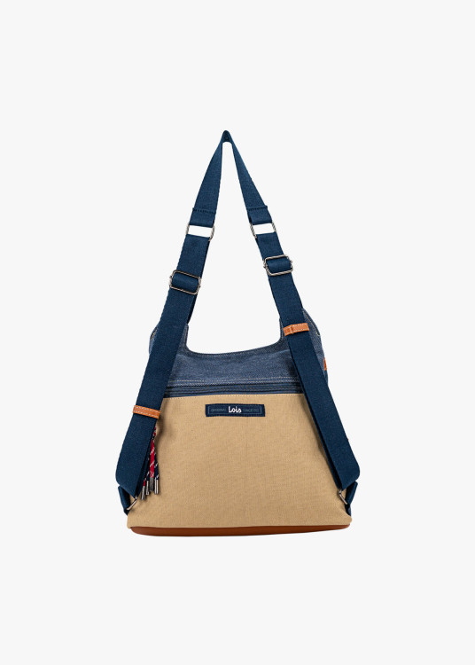 Bolso Mochila asas ajustables combinado estampado azul