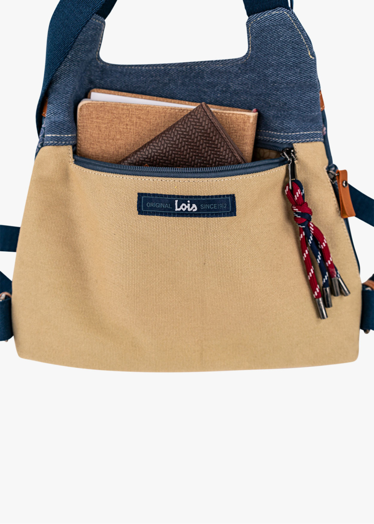 Bolso Mochila asas ajustables combinado estampado azul