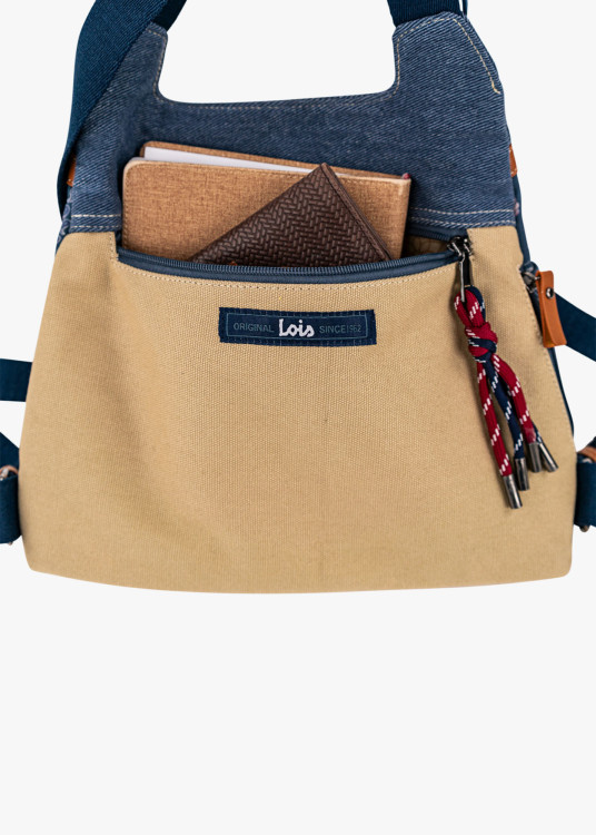 Bolso Mochila asas ajustables combinado estampado azul